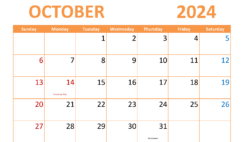 October 2024 Printable Calendar Page O1306