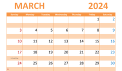 Free Printable Blank Calendar March 2024 M3307