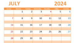 Free Printable Blank Calendar July 2024 J7307