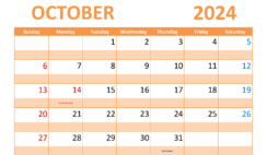 Free Printable Blank Calendar October 2024 O1307