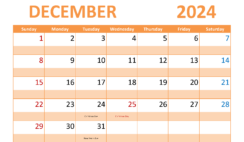 Free Printable Blank Calendar December 2024 D1307
