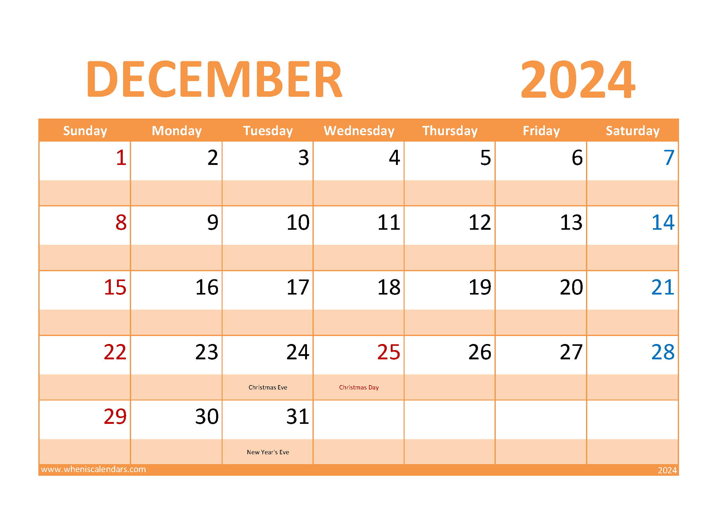 Download December 2024 Holiday Calendar A4 Horizontal 124027