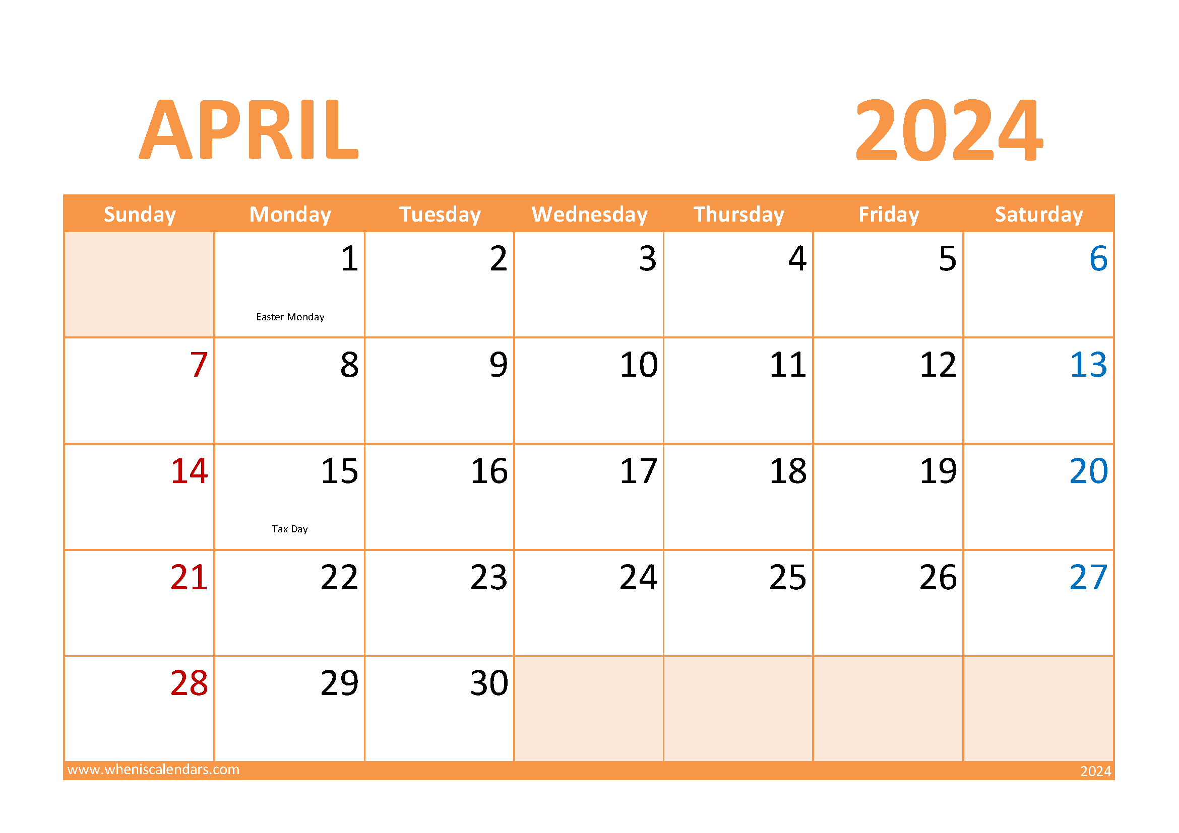 Download May Blank Calendar 2024 A4 Horizontal 54028