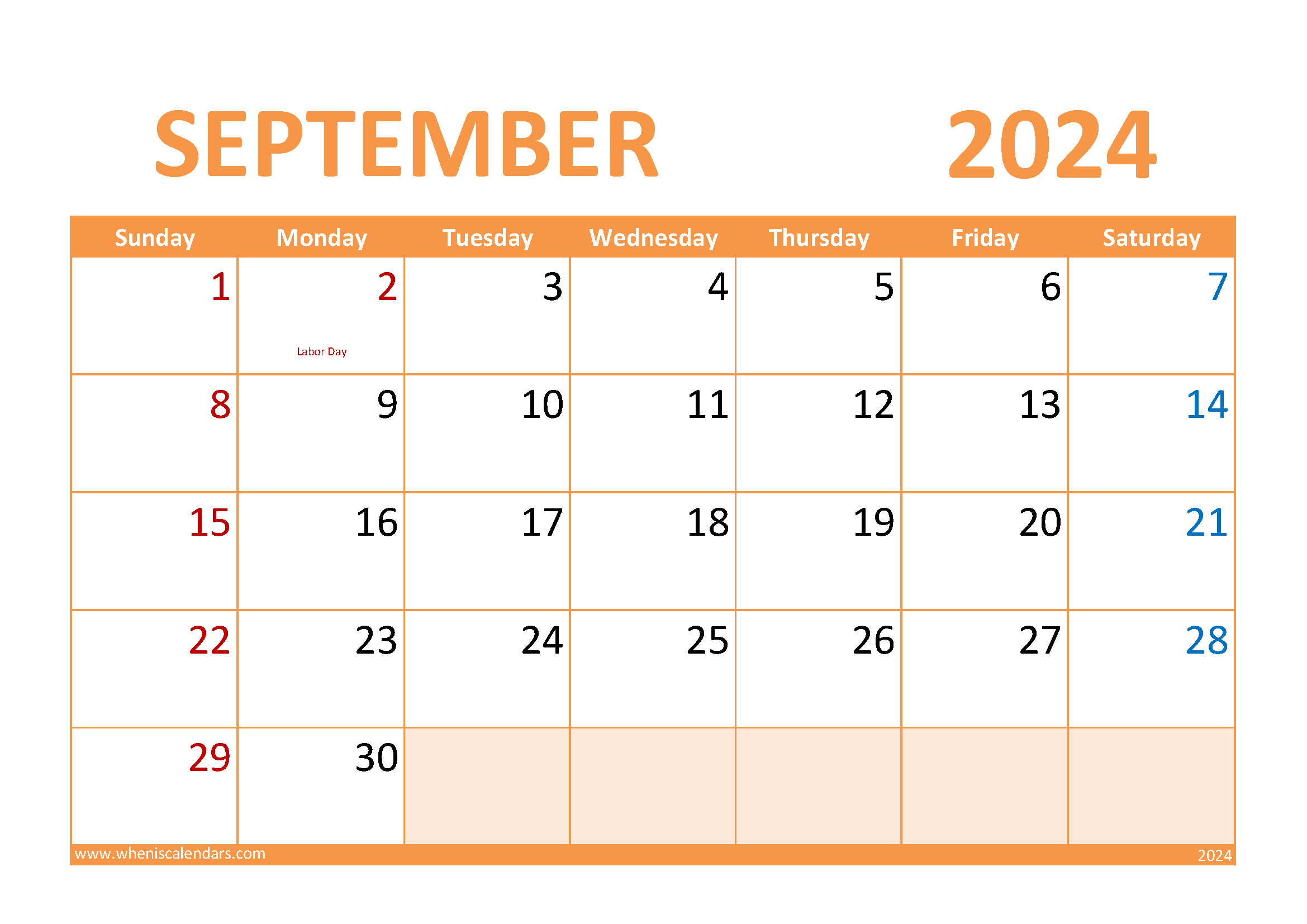 Download September Blank Calendar 2024 A4 Horizontal 94028