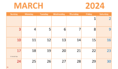 month Calendar Printable March 2024 M3309