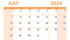 month Calendar Printable July 2024 J7309