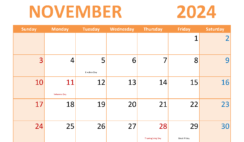 month Calendar Printable November 2024 N1309