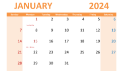 Download January 2024 Holidays and special days A4 Horizontal J4030