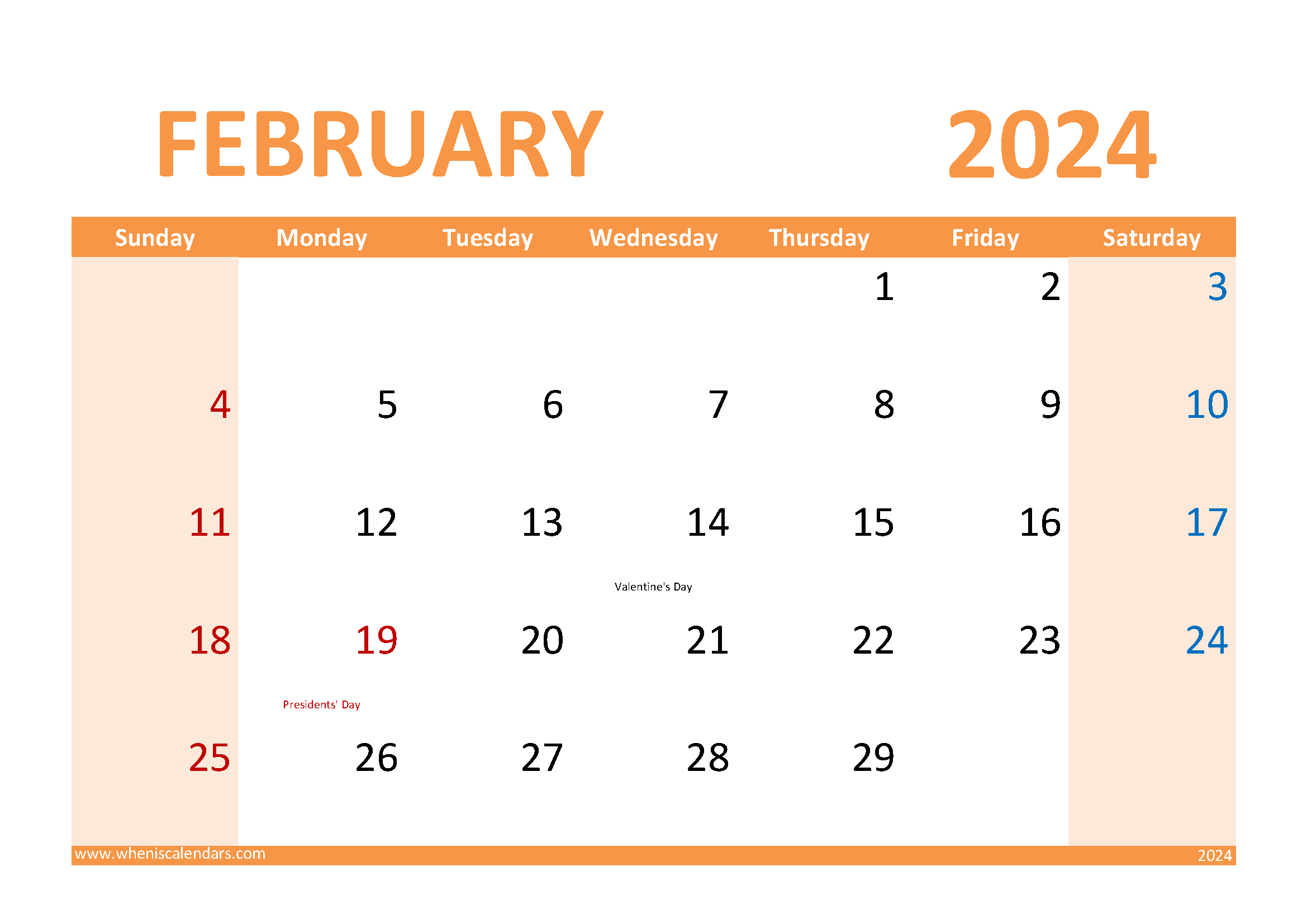 Download February 2024 Holidays and special days A4 Horizontal 24030