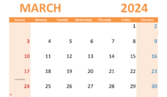 Free 2024 March Calendar Printable M3310