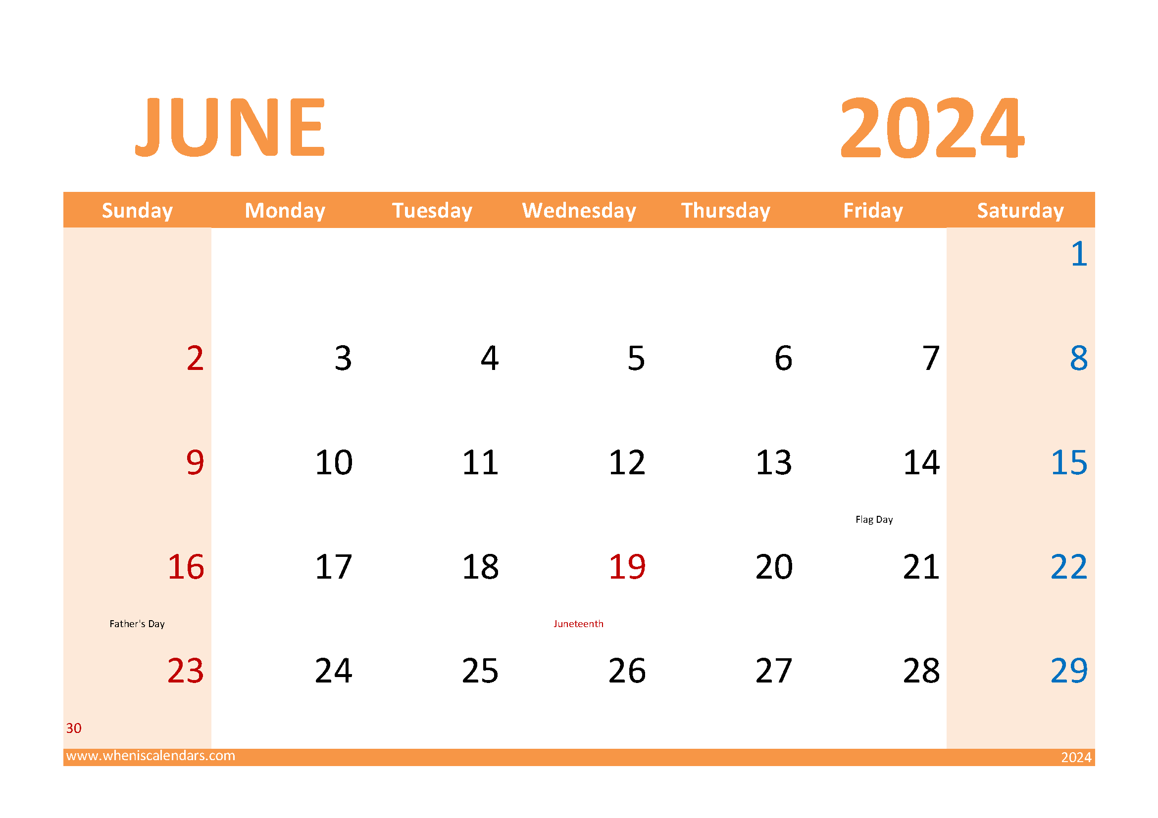 Download June 2024 Holidays and special days A4 Horizontal 64030
