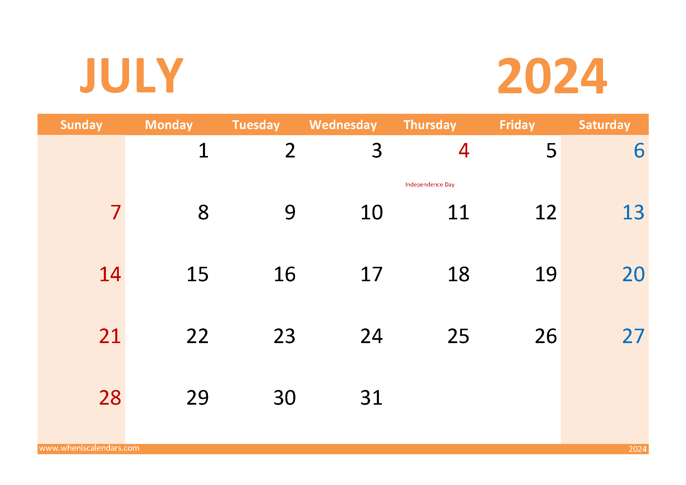 Download July 2024 Holidays and special days A4 Horizontal 74030