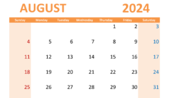 Free 2024 August Calendar Printable A8310