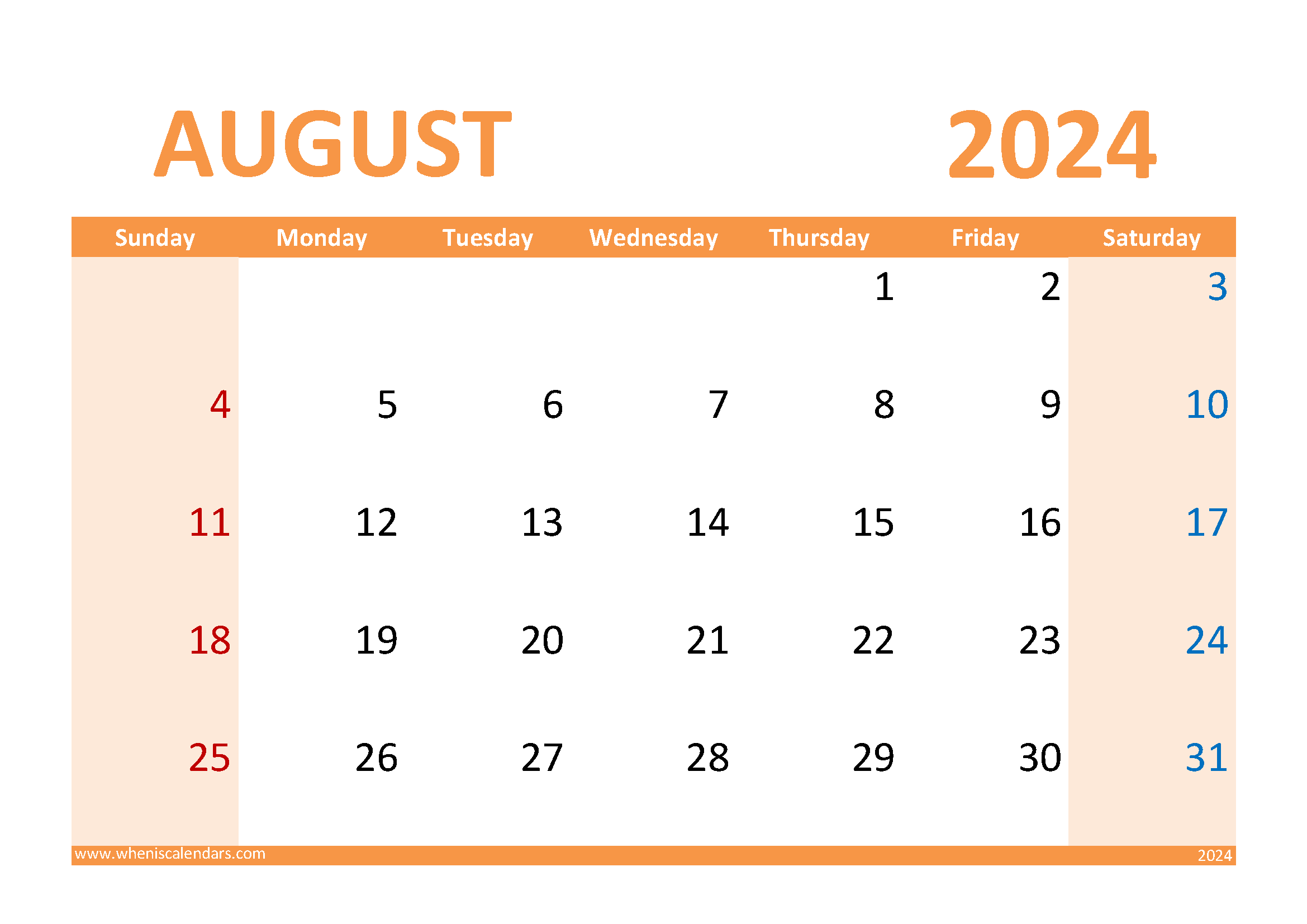 Download August 2024 Holidays and special days A4 Horizontal 84030