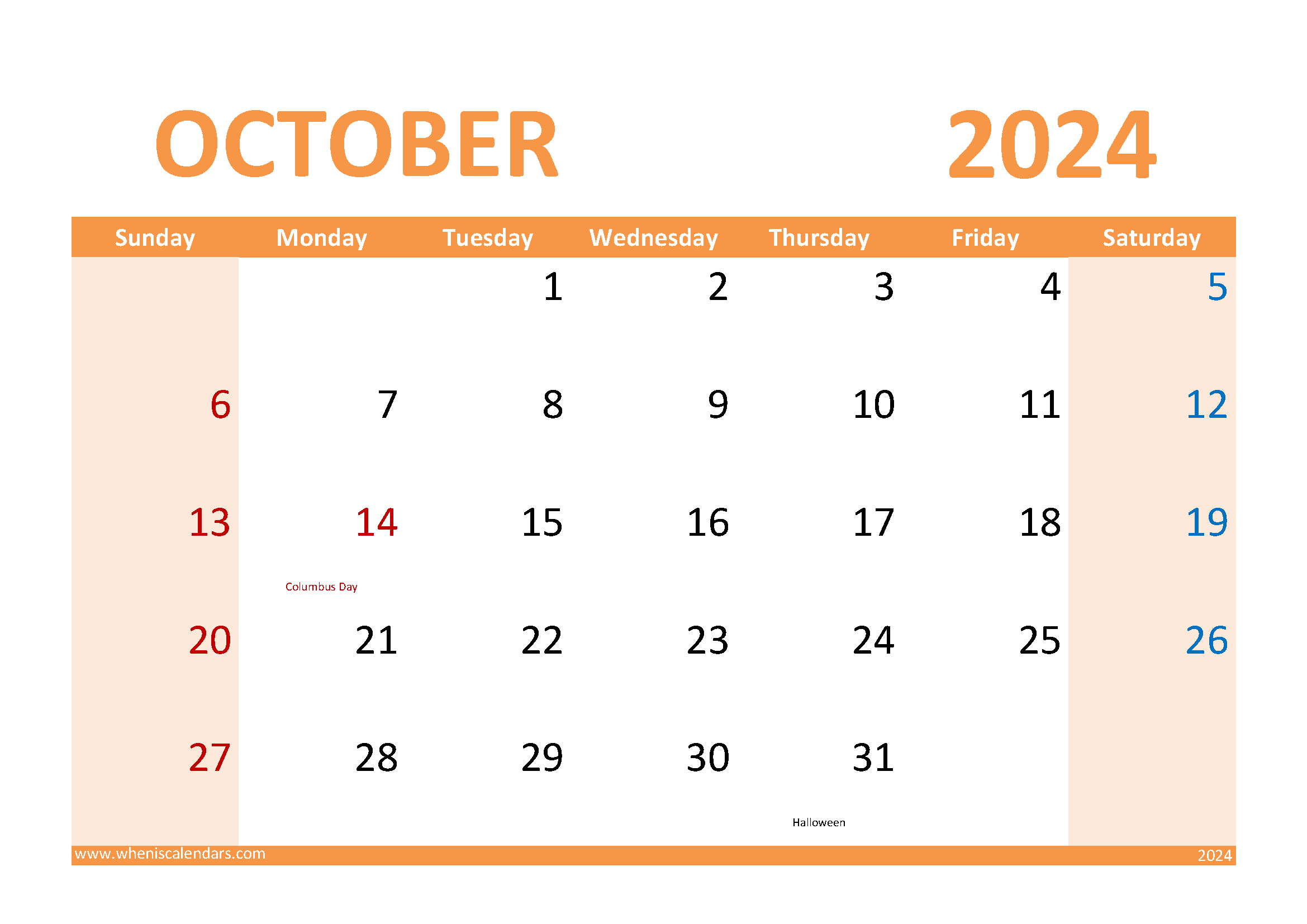 Download October 2024 Holidays and special days A4 Horizontal 104030