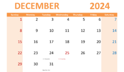 Free 2024 December Calendar Printable D1310