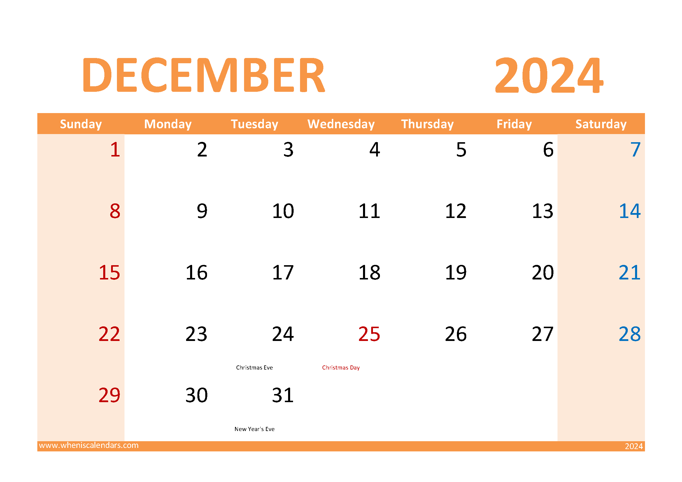 Download December 2024 Holidays and special days A4 Horizontal 124030
