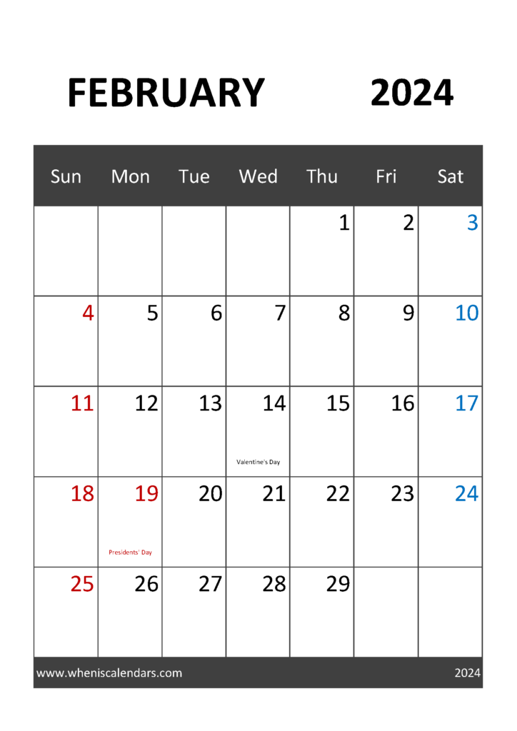 Download February 2024 Calendar editable A4 Vertical 24031