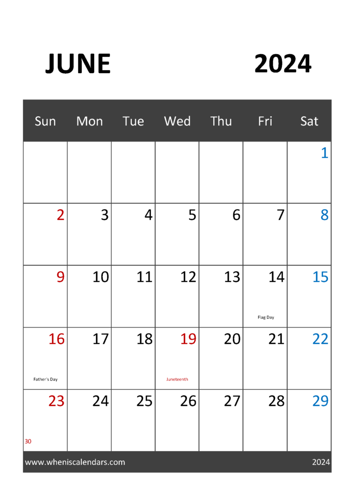 Download June 2024 Calendar editable A4 Vertical 64031