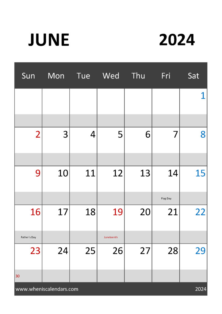Download Blank 2024 June Calendar A4 Vertical 64032