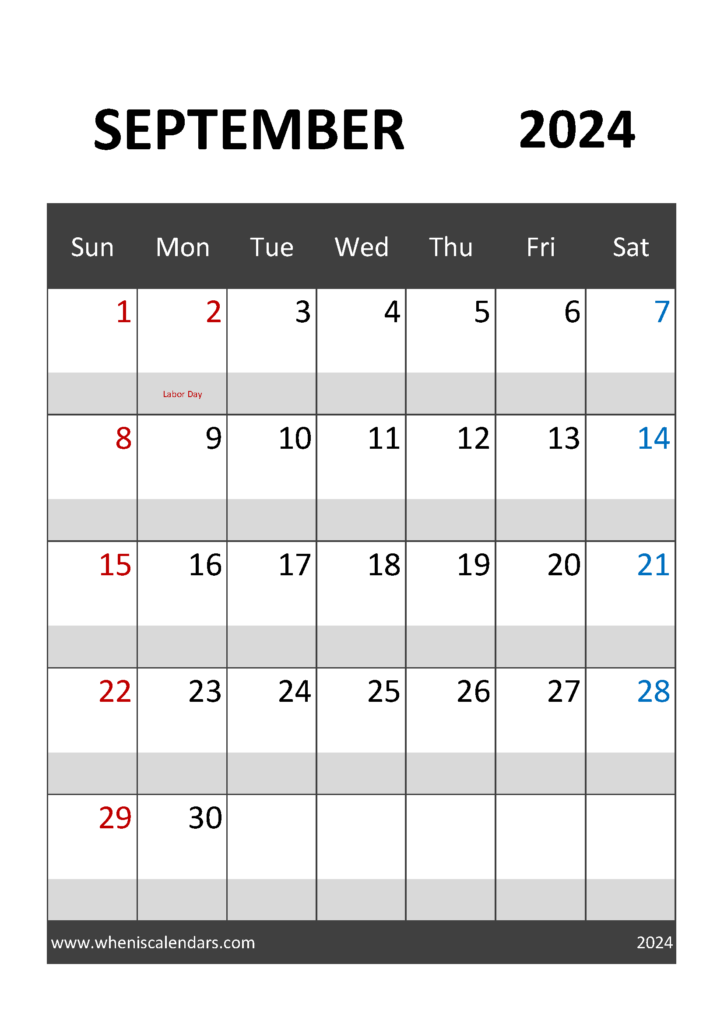 Download Blank 2024 September Calendar A4 Vertical 94032