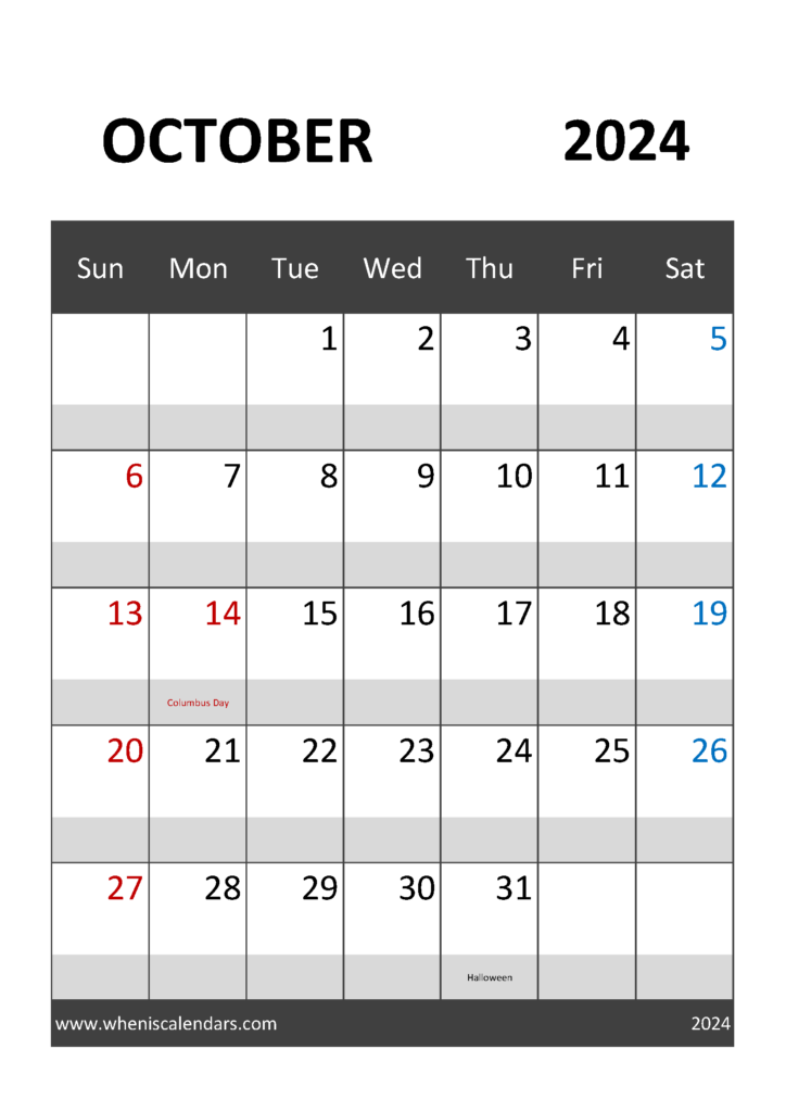 Download Blank 2024 October Calendar A4 Vertical 104032
