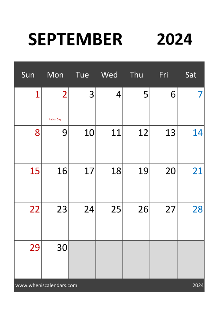 Download 2024 September Calendar with Holidays A4 Vertical 94033