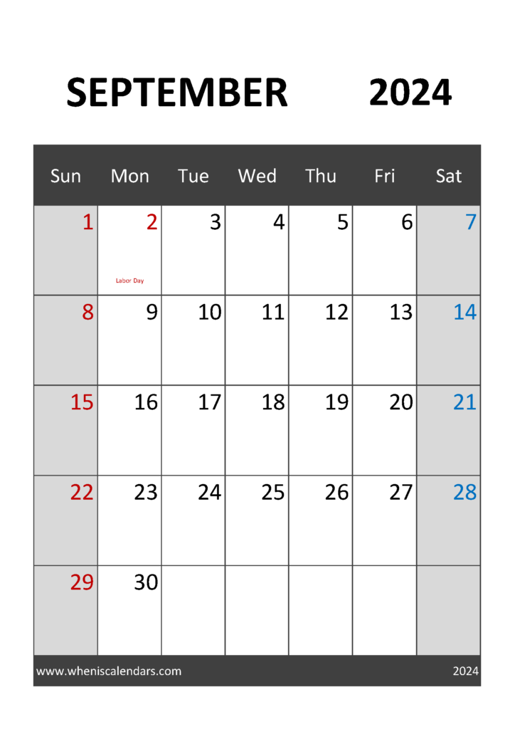 Download Printable September 2024 Calendar page A4 Vertical 94034