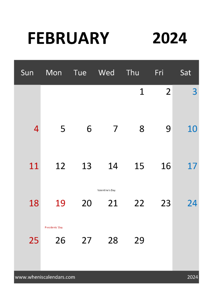 Download editable February 2024 Calendar A4 Vertical 24035