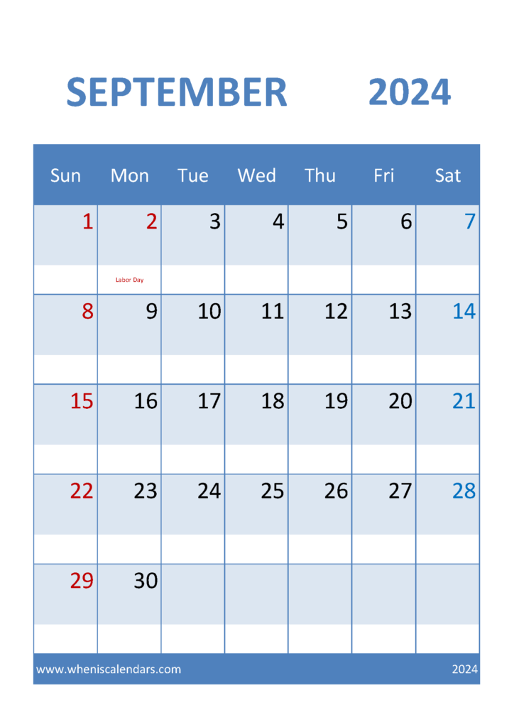 Download Printable monthly Calendar September 2024 A4 Vertical 94037