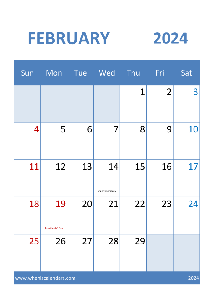 Download February Free Printable Calendar 2024 A4 Vertical 24038
