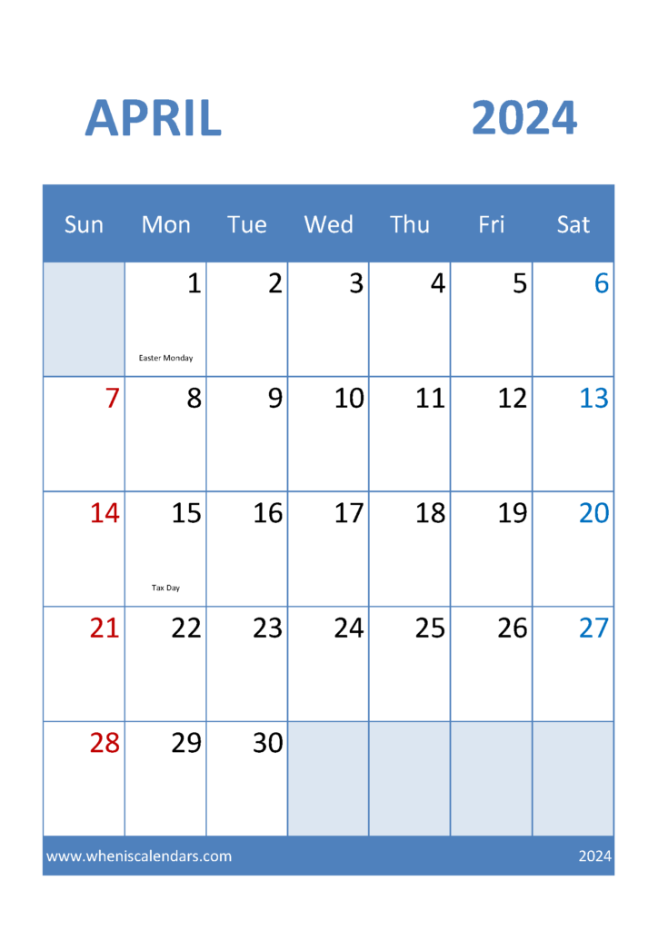 Download April Free Printable Calendar 2024 A4 Vertical 44038