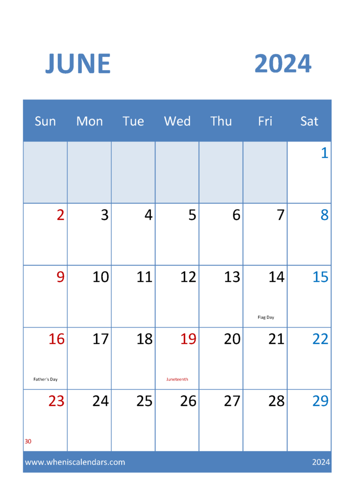 Download June Free Printable Calendar 2024 A4 Vertical 64038