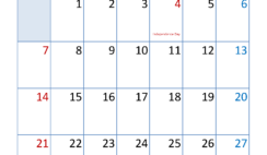 Calendar month July 2024 Printable J7318