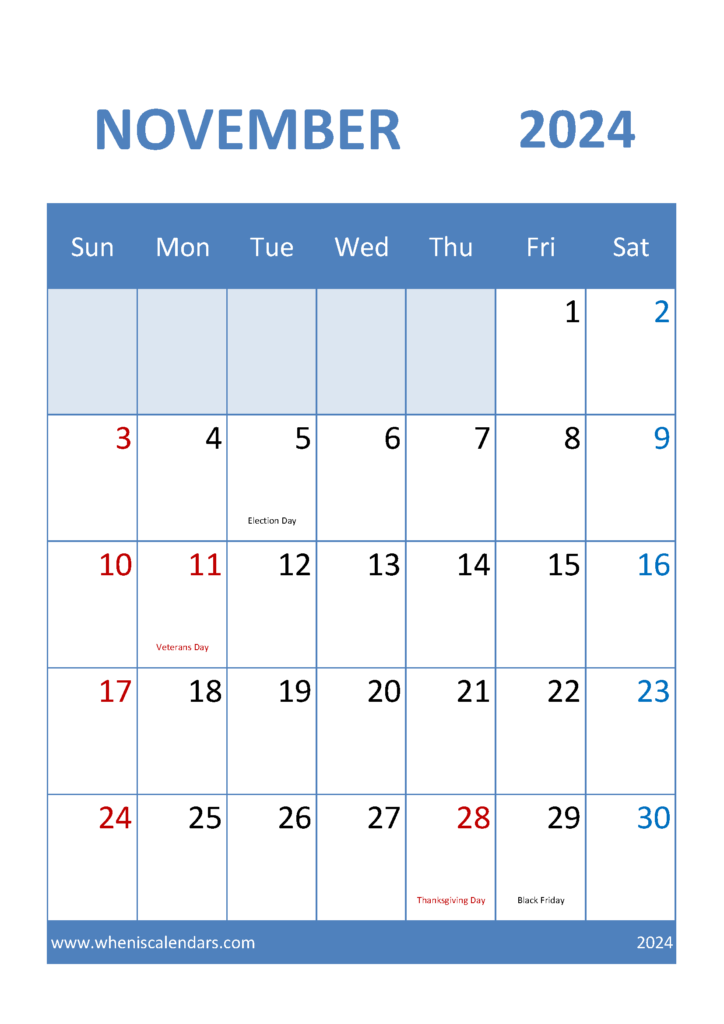 Download November Free Printable Calendar 2024 A4 Vertical 114038