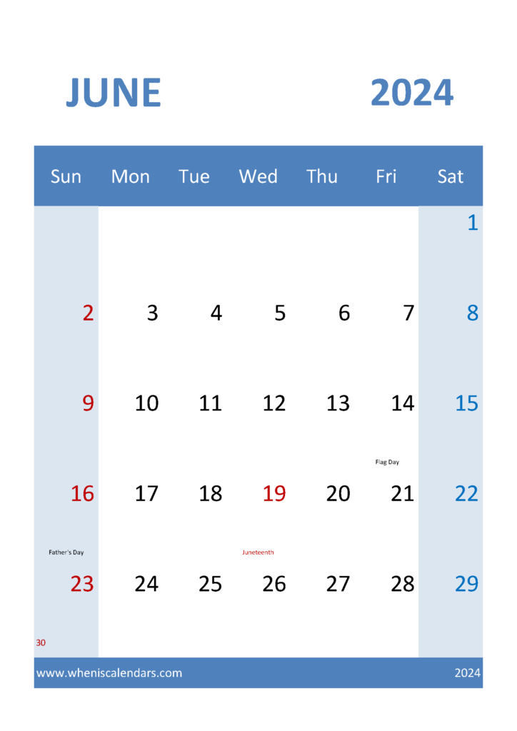 Download print Calendar June 2024 A4 Vertical 64040