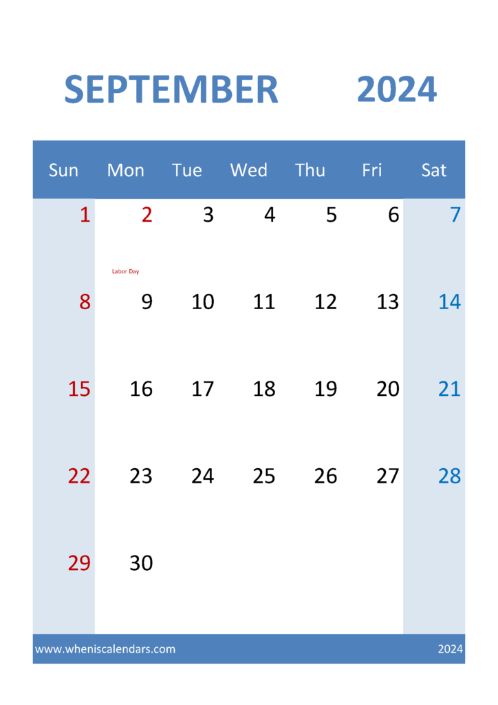 Download print Calendar September 2024 A4 Vertical 94040