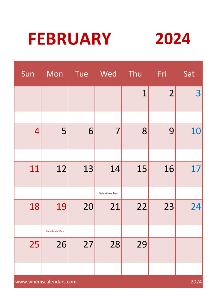Download Calendar February 2024 Free Printable A4 Vertical 24042