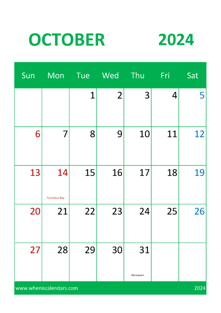 Download October Holiday Calendar 2024 A4 Vertical 104046