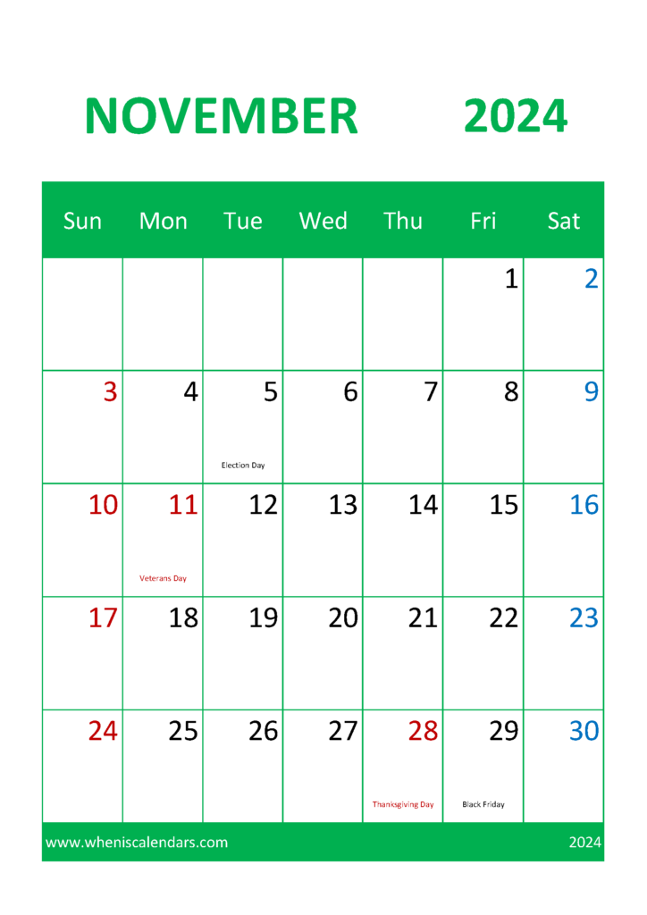 Download November Holiday Calendar 2024 A4 Vertical 114046