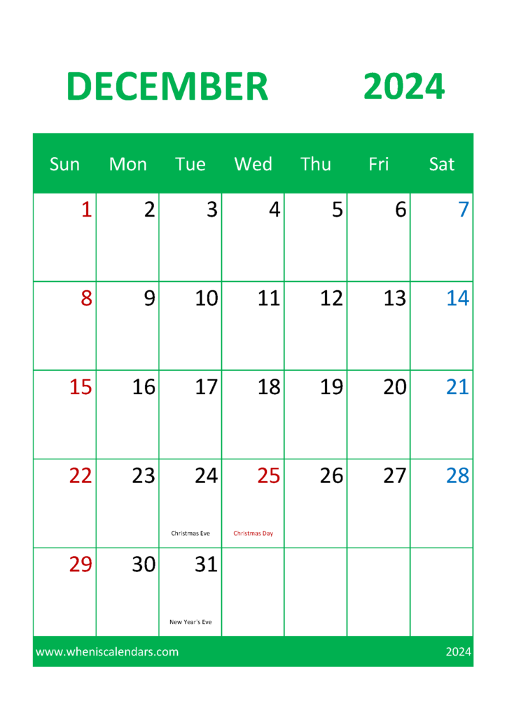 Download December Holiday Calendar 2024 A4 Vertical 124046