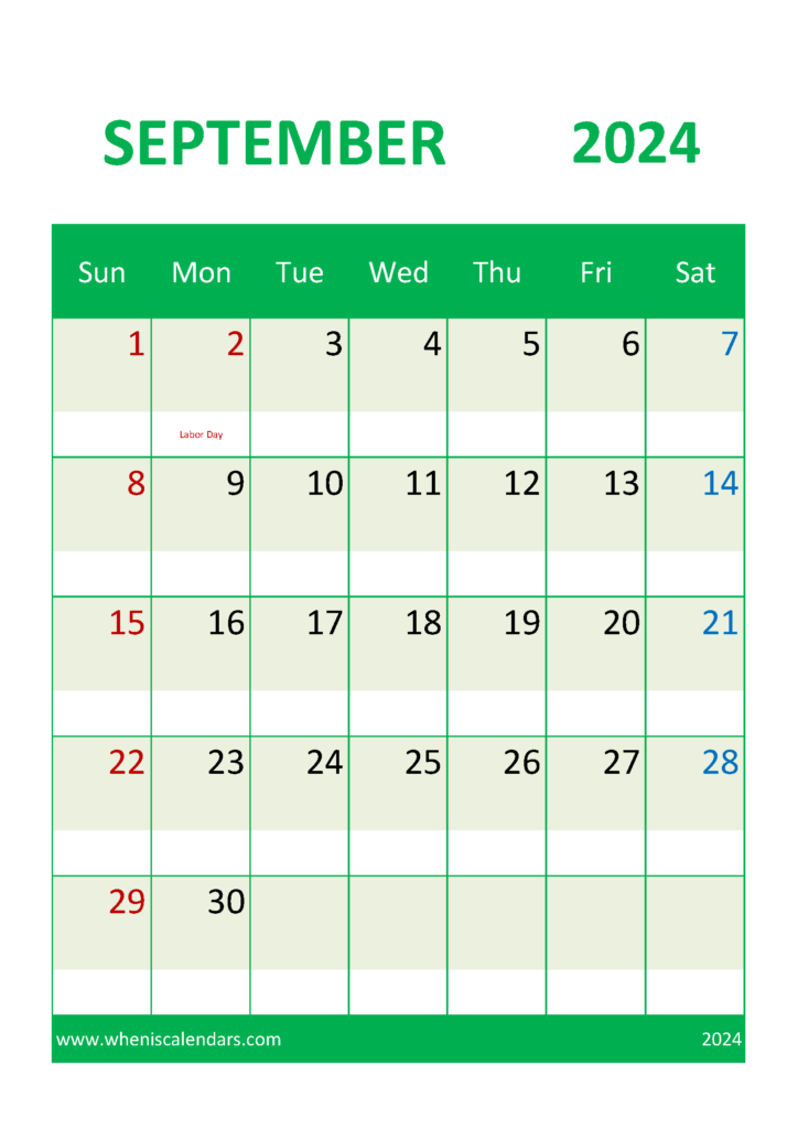 Download Free Printable September 2024 Calendar with Holidays A4 Vertical 94047