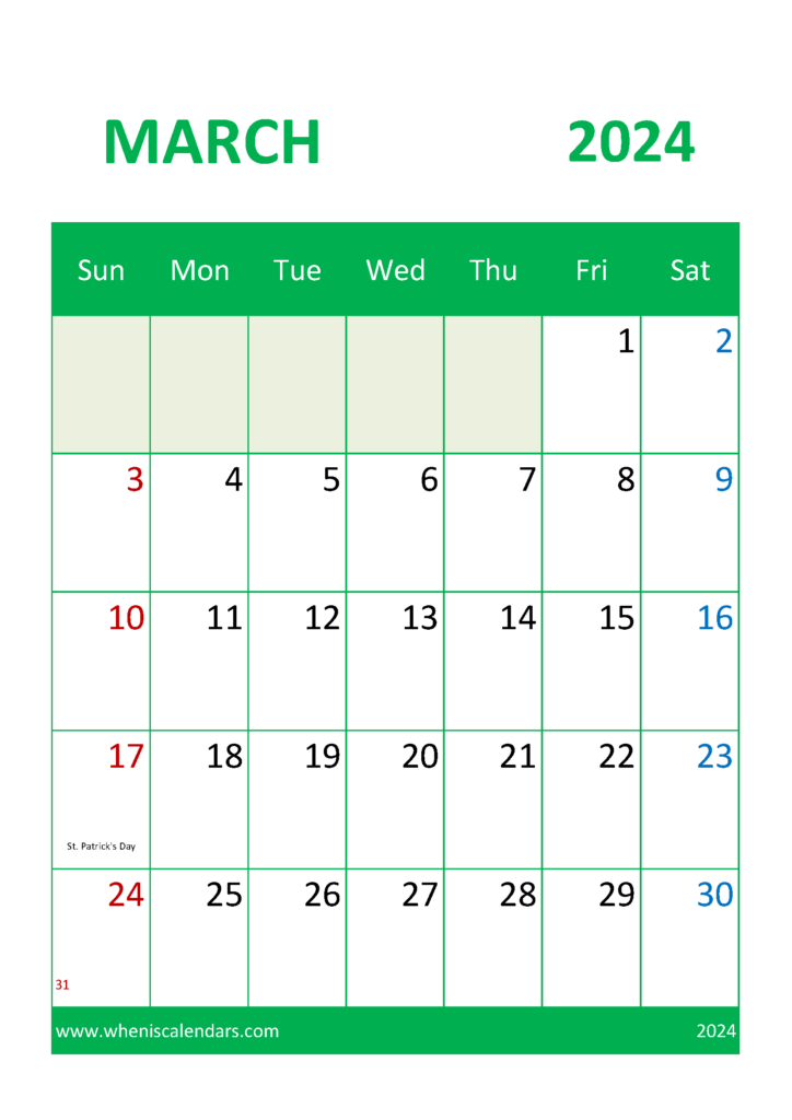 Download March Calendar Printable 2024 A4 Vertical 34048