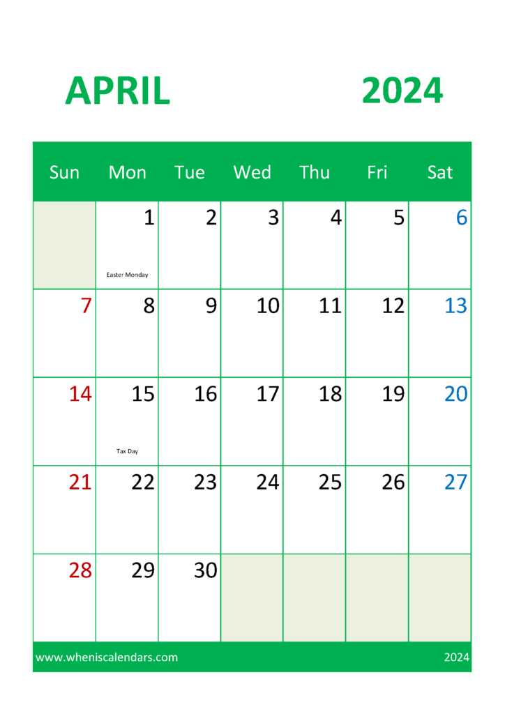 Download April Calendar Printable 2024 A4 Vertical 44048