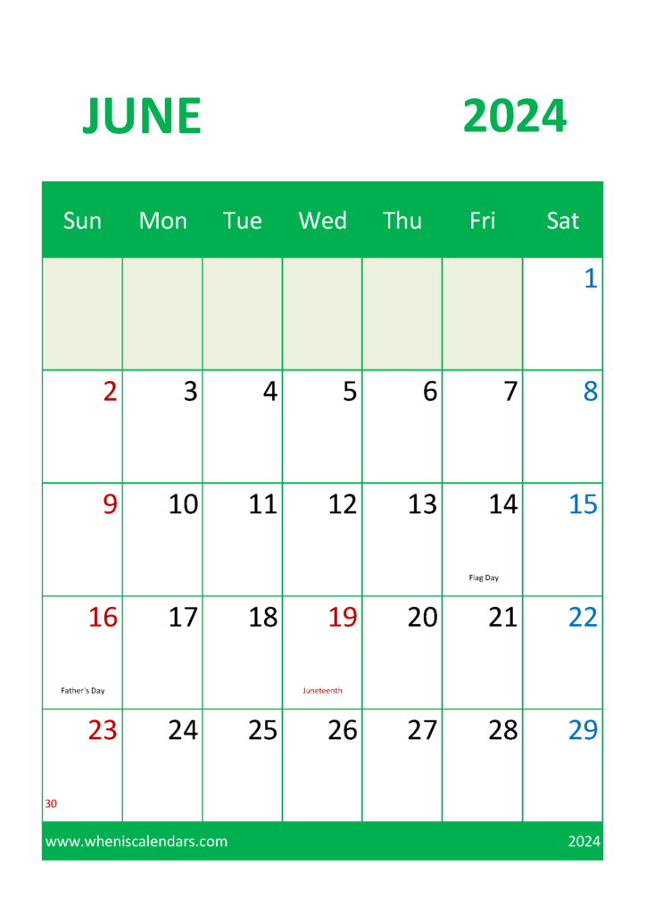 Download June Calendar Printable 2024 A4 Vertical 64048