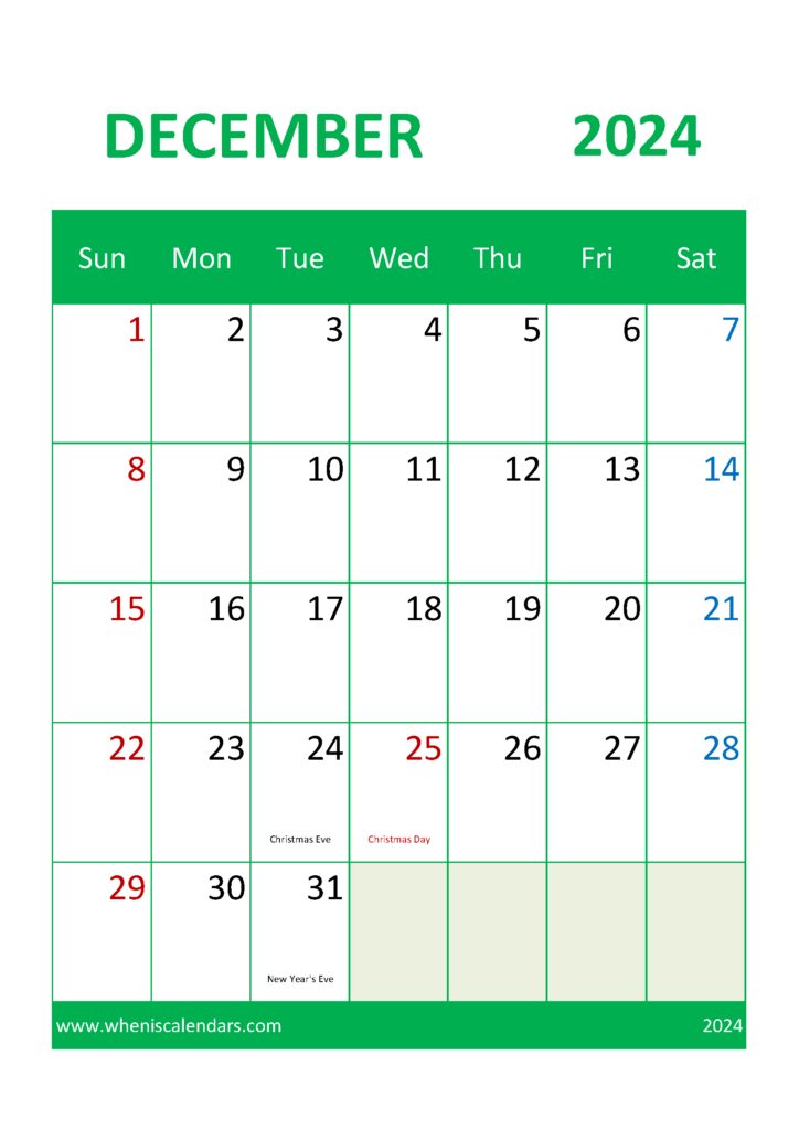 Download December Calendar Printable 2024 A4 Vertical 124048