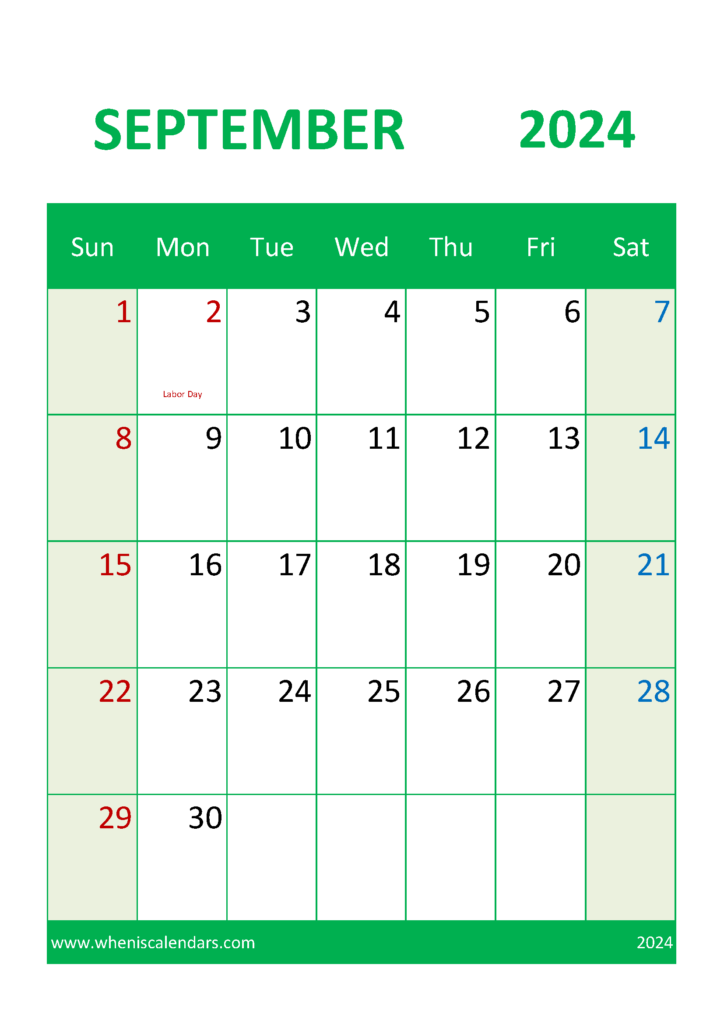 Download Free Printable Calendar 2024 September A4 Vertical 94049