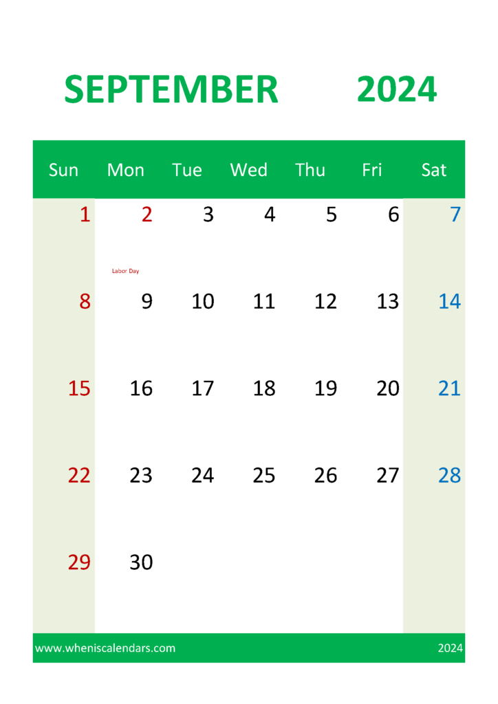 Download Printable 2024 September Calendar A4 Vertical 94050