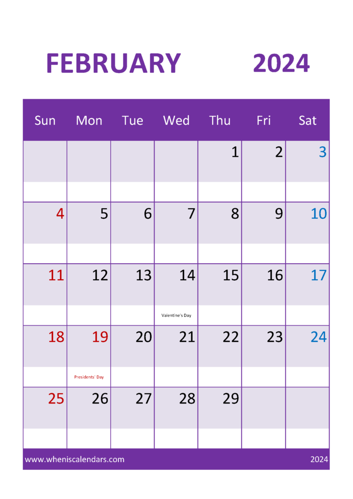 Download Free Printable February Calendar 2024 A4 Vertical 24052