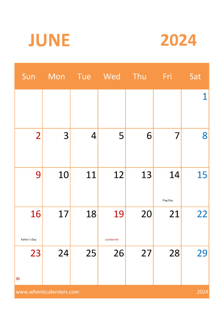Download Blank June 2024 Calendar Printable A4 Vertical 64056